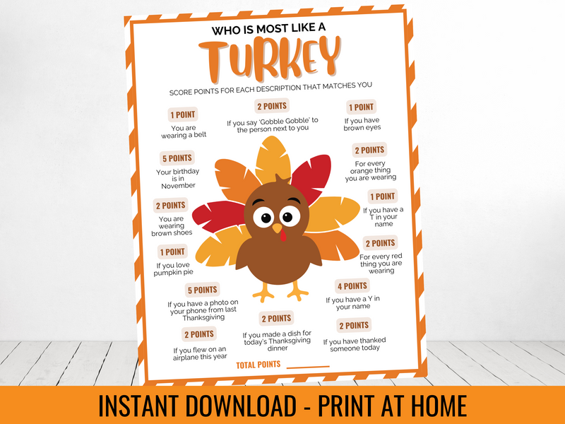 Printable Thanksgiving Turkey Game