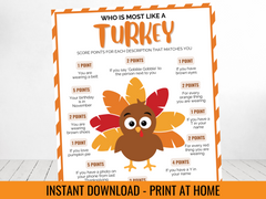 Printable Thanksgiving Turkey Game