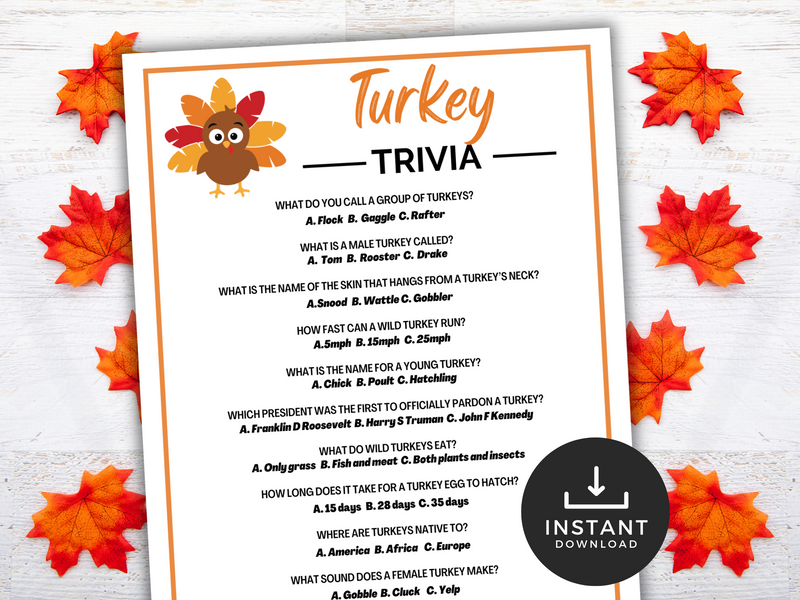 Printable Turkey Trivia game