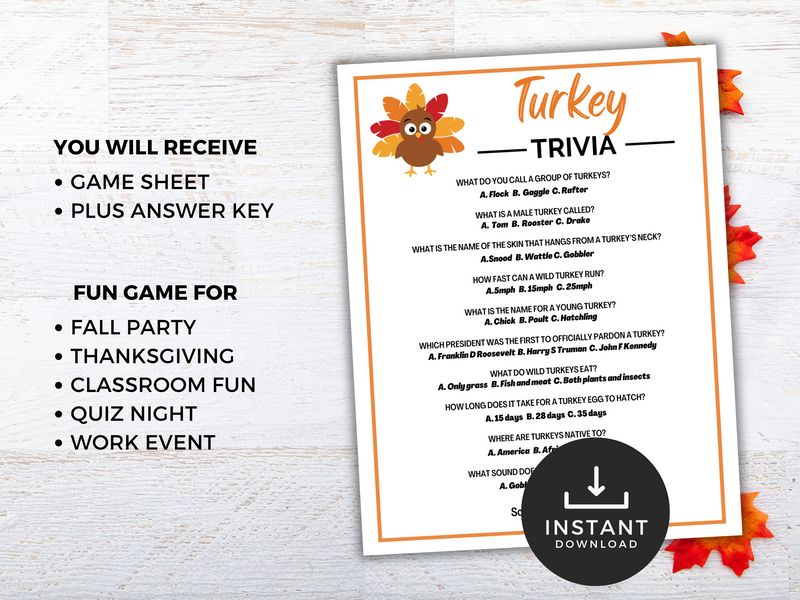 Printable Turkey Trivia game