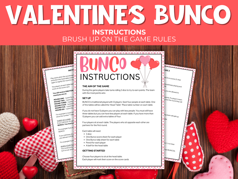 Valentines Party Bunco Game Pack