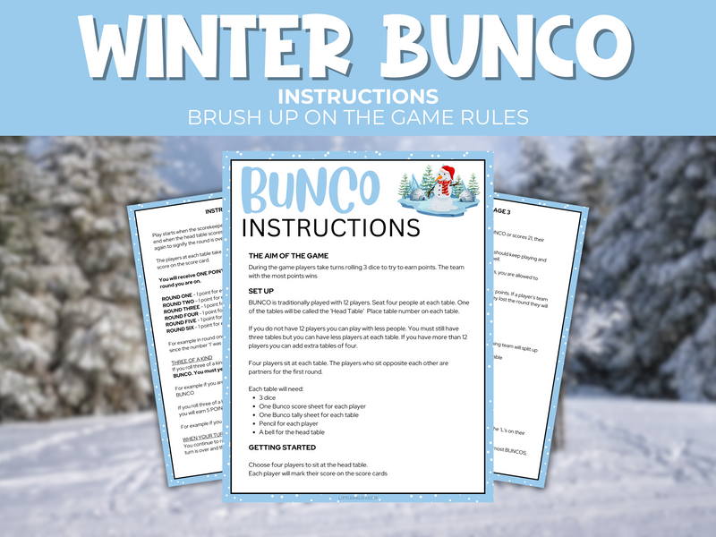 Printable winter bunco game