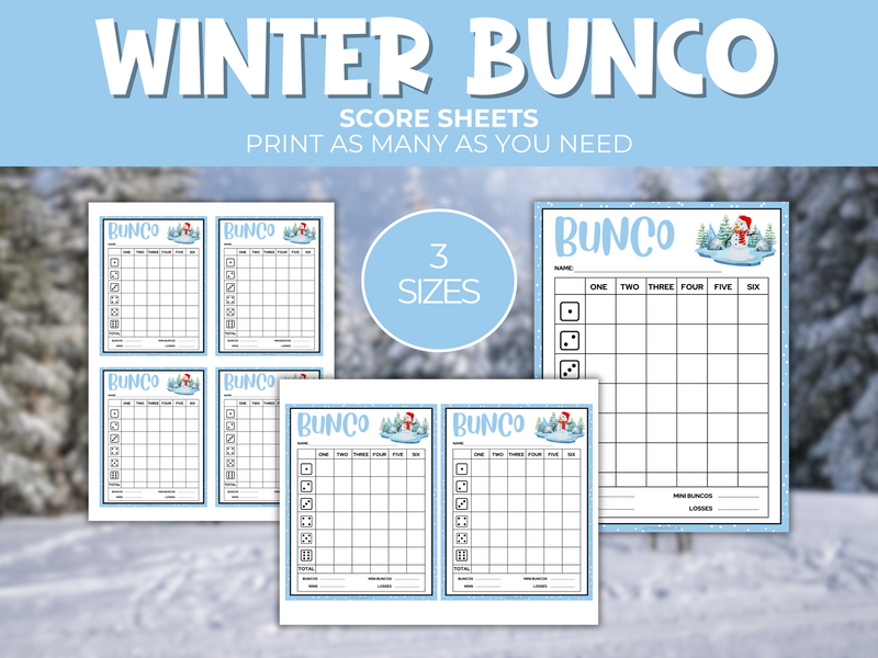 Printable winter bunco game