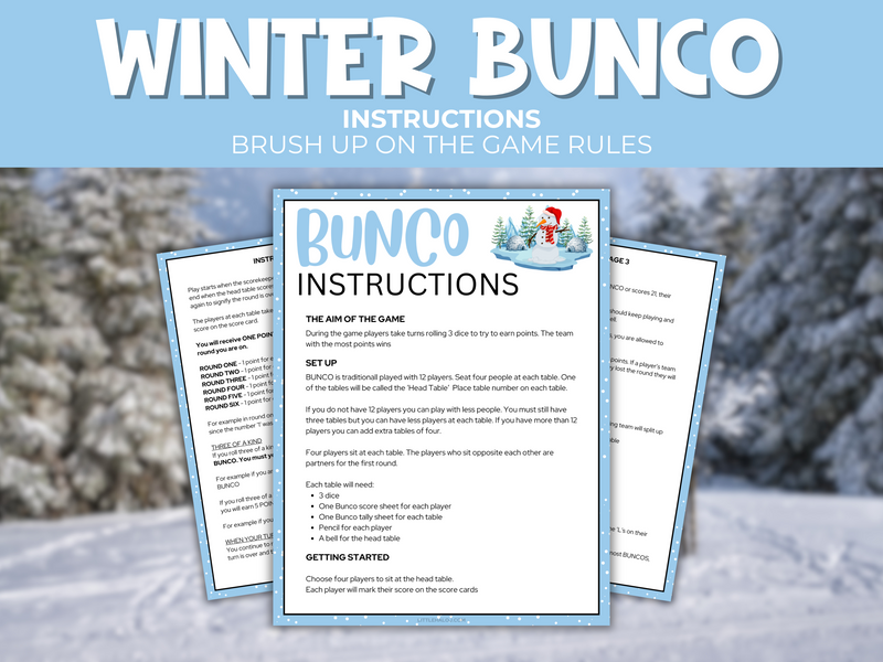 Printable winter bunco game