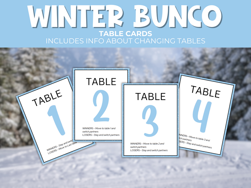 Printable winter bunco game