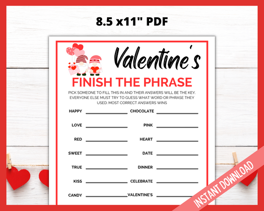 Valentine's Day Finish The Phrase Game
