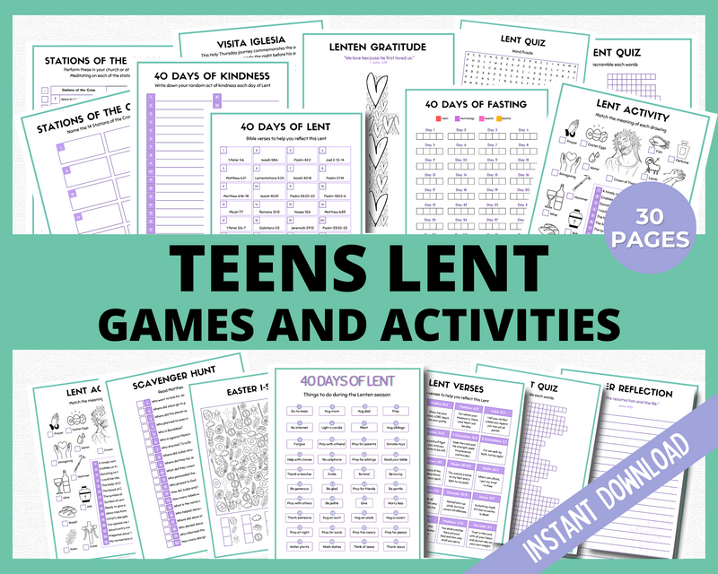 Printable Teens Lent games and activities