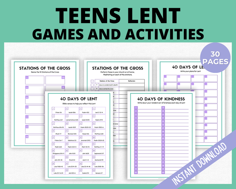 40 days of lent teenager printable activity sheet