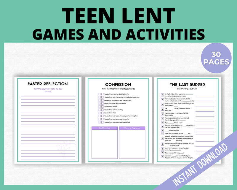 Printable Lent Activities for teenagers