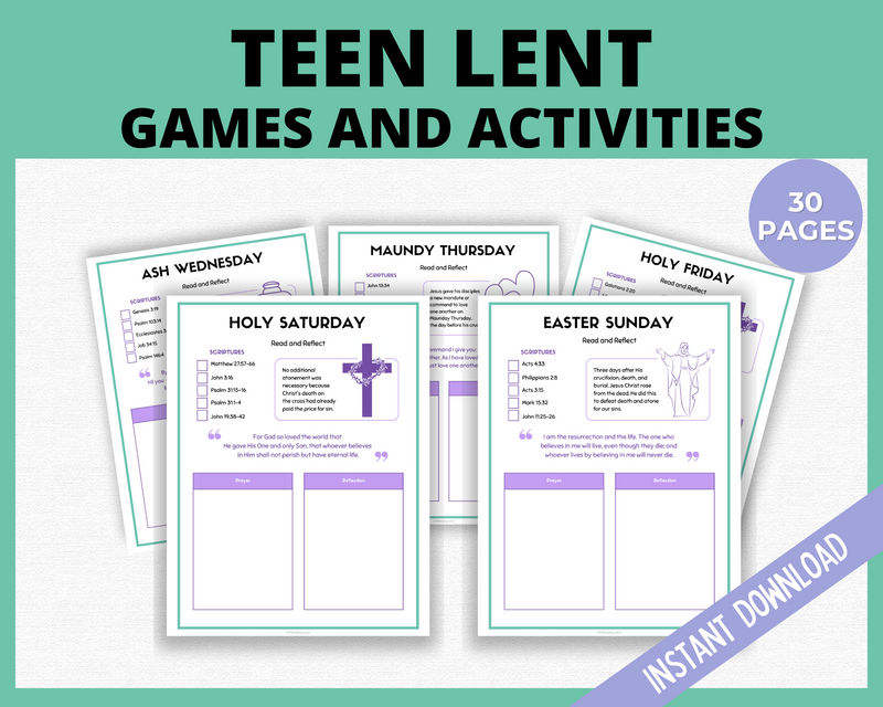 Printable Lent Activities for teenagers