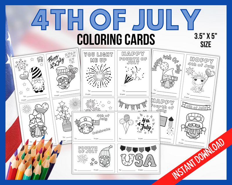 4th of July Coloring Cards Printable