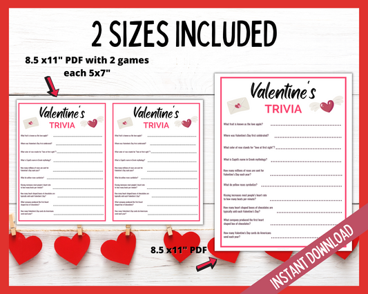 Valentine's day Trivia Printable Game