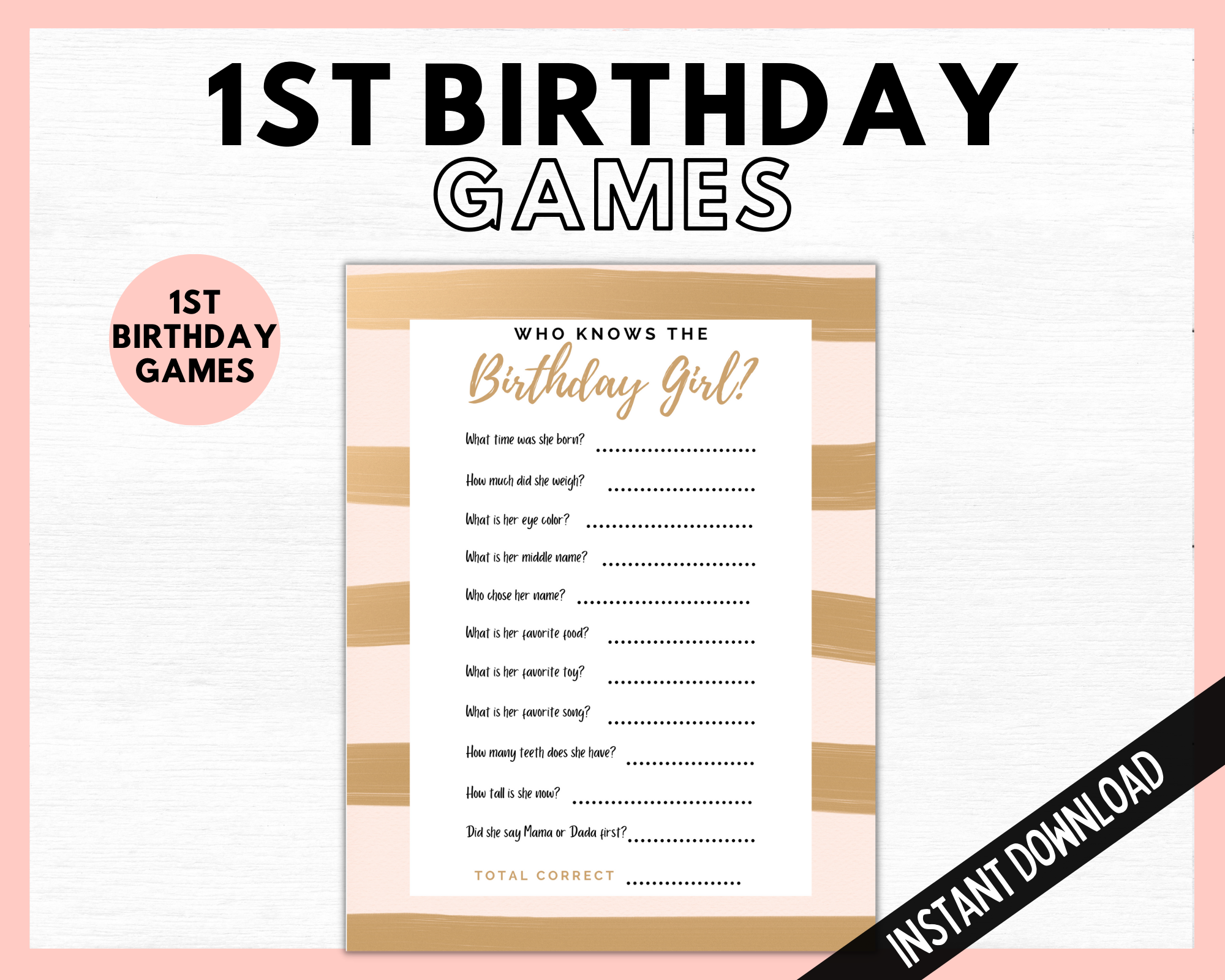 Girls First Birthday Games - Blush/Gold | LittleHaloJ