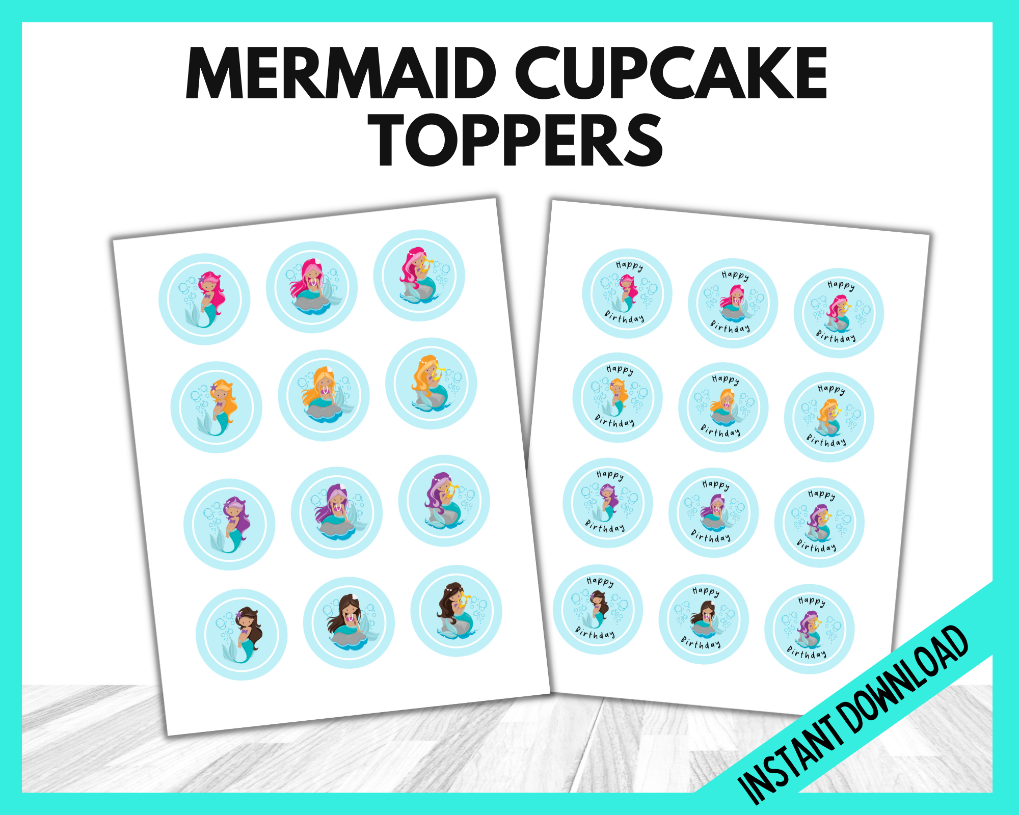 mermaid-cupcake-toppers-littlehaloj for Free Printable Mermaid Cupcake Toppers Mermaid Cupcake Toppers | LittleHaloJ for Free Printable Mermaid Cupcake Toppers