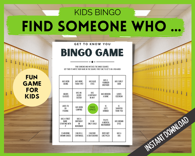 Kids get to know you bingo game