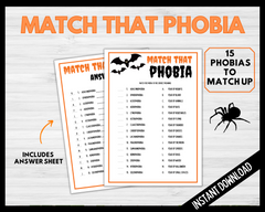 Halloween Match that phobia printable game
