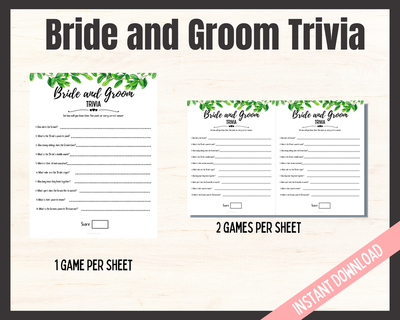 Bride and groom Trivia Game