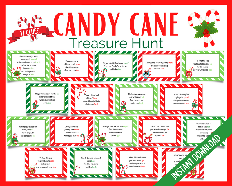 Candy Cane Treasure Hunt clue cards