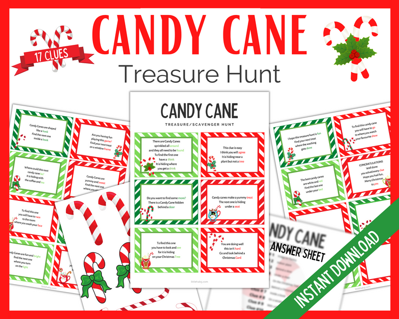 Candy Cane Treasure hunt clue cards