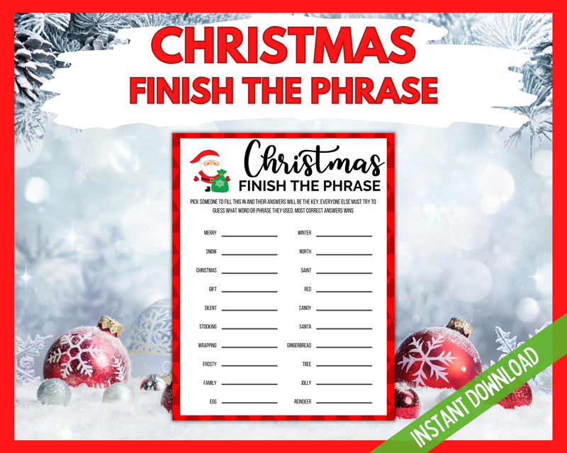 Christmas Finish the phrase printable