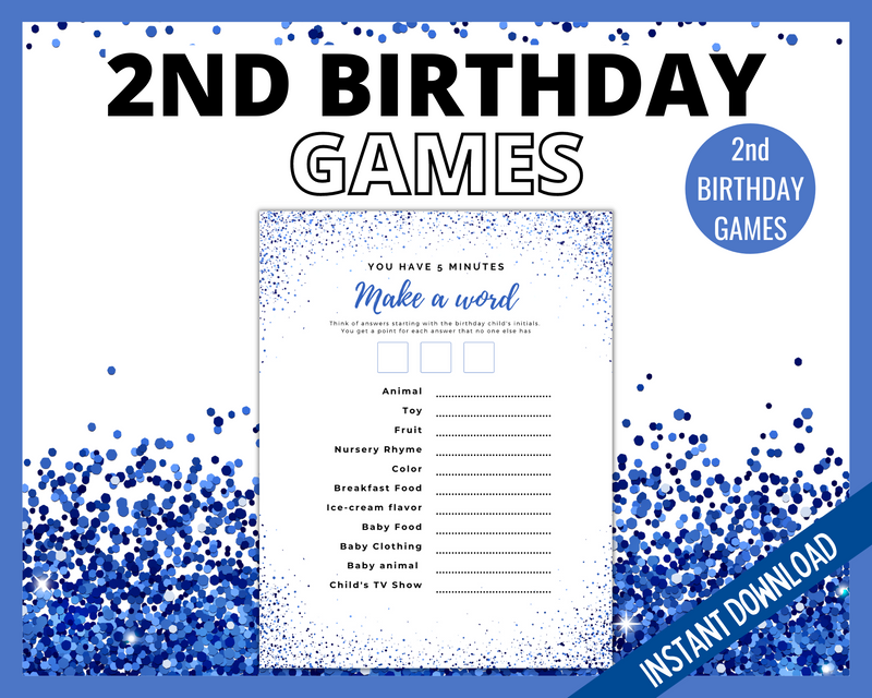 Blue Second Birthday Party Games Printable