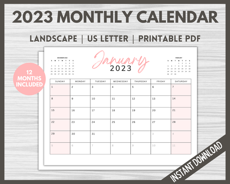 Printable 2023 Minimalist Calendar pink