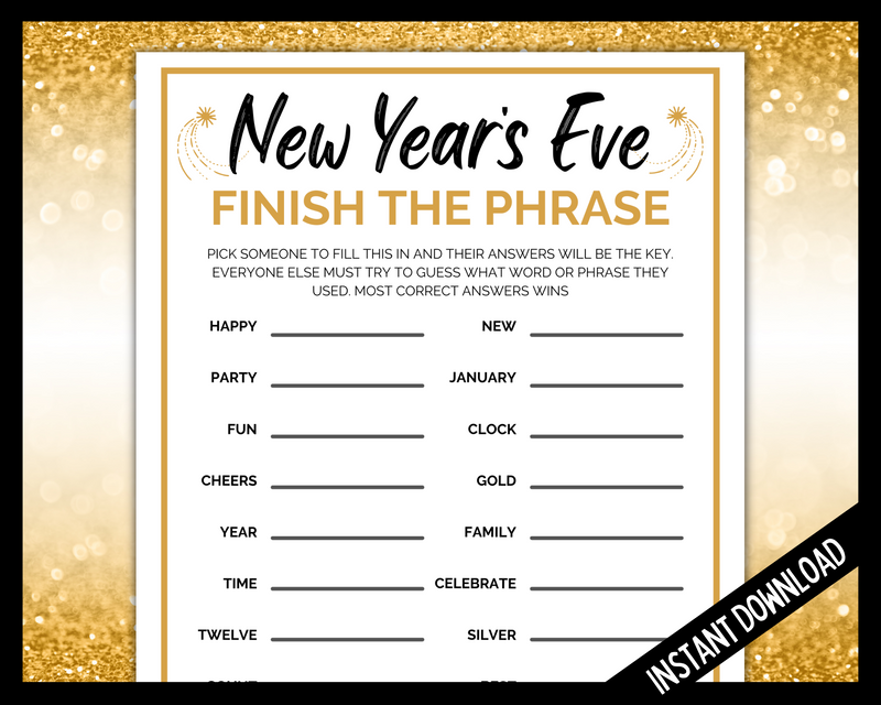 New Years Eve Finish the Phrase Game
