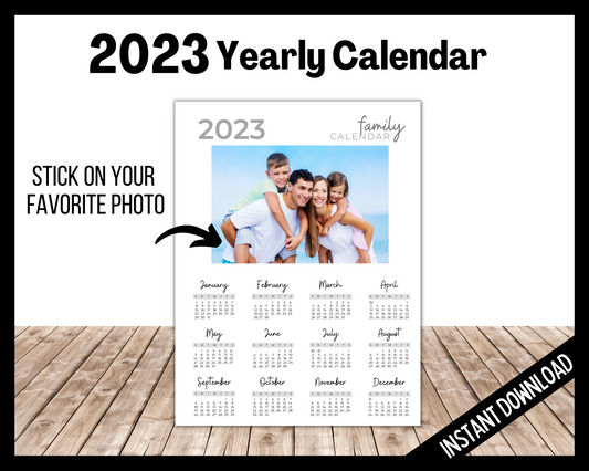 2023 Yearly Photo Calendar printable