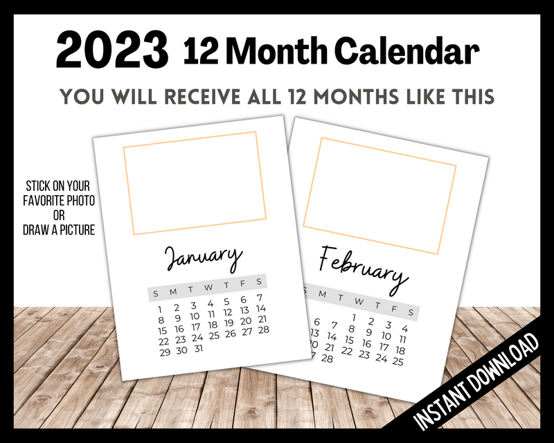 12 month printable monthly calendar 2023