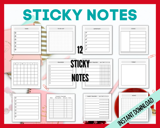 12 Printable Sticky notes for planners
