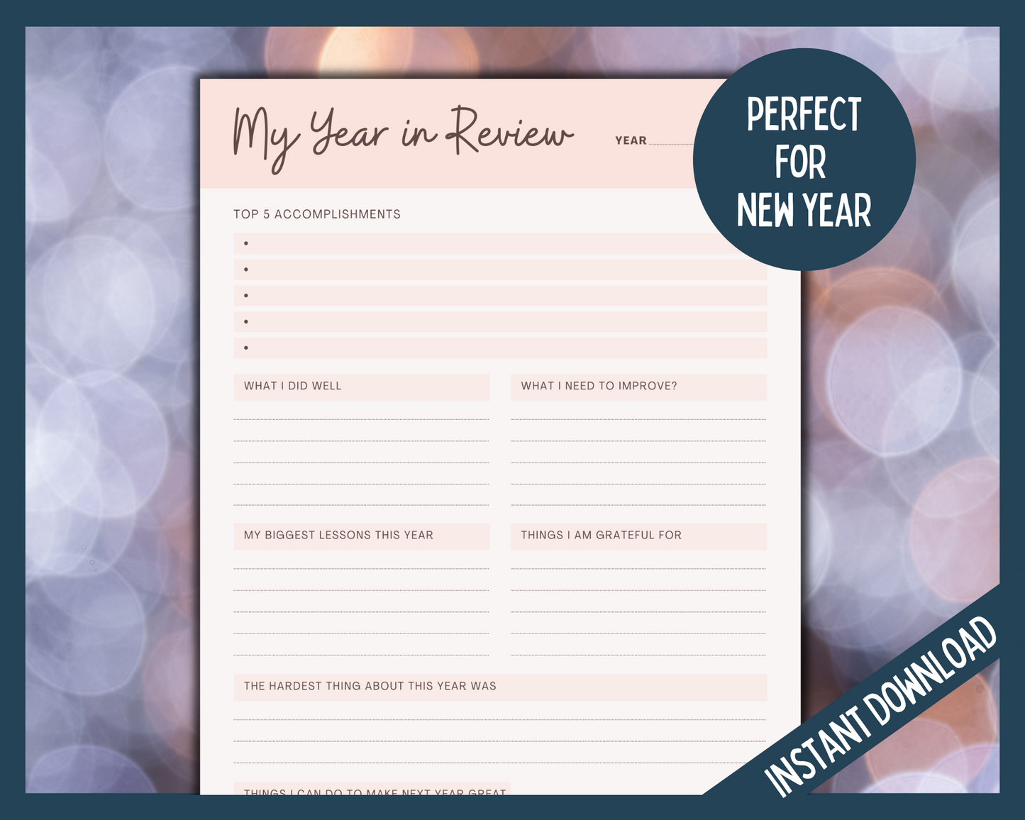 Year in Review perfect for New Year Printable