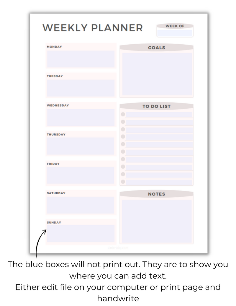 Editable Weekly Planner Row Editable Weekly Planner - Minimalist | LittleHaloJ