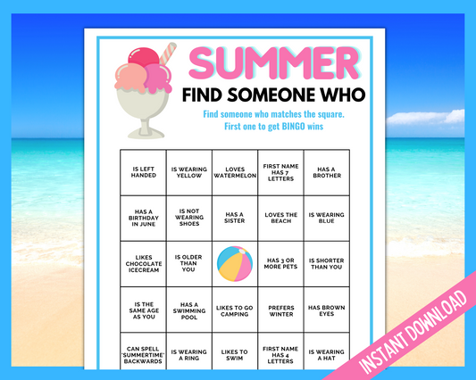 Summer Find Someone Who Bingo Printable Game