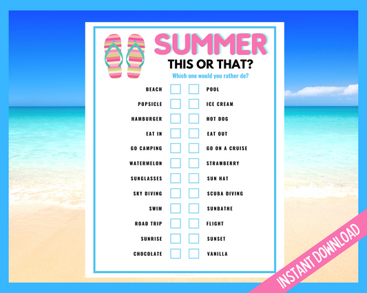 Summer Would you rather Printable Game