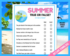 Summer True or False Printable Game