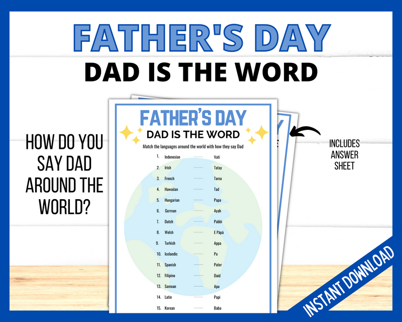 Dad is the Word printable game for Fathers Day