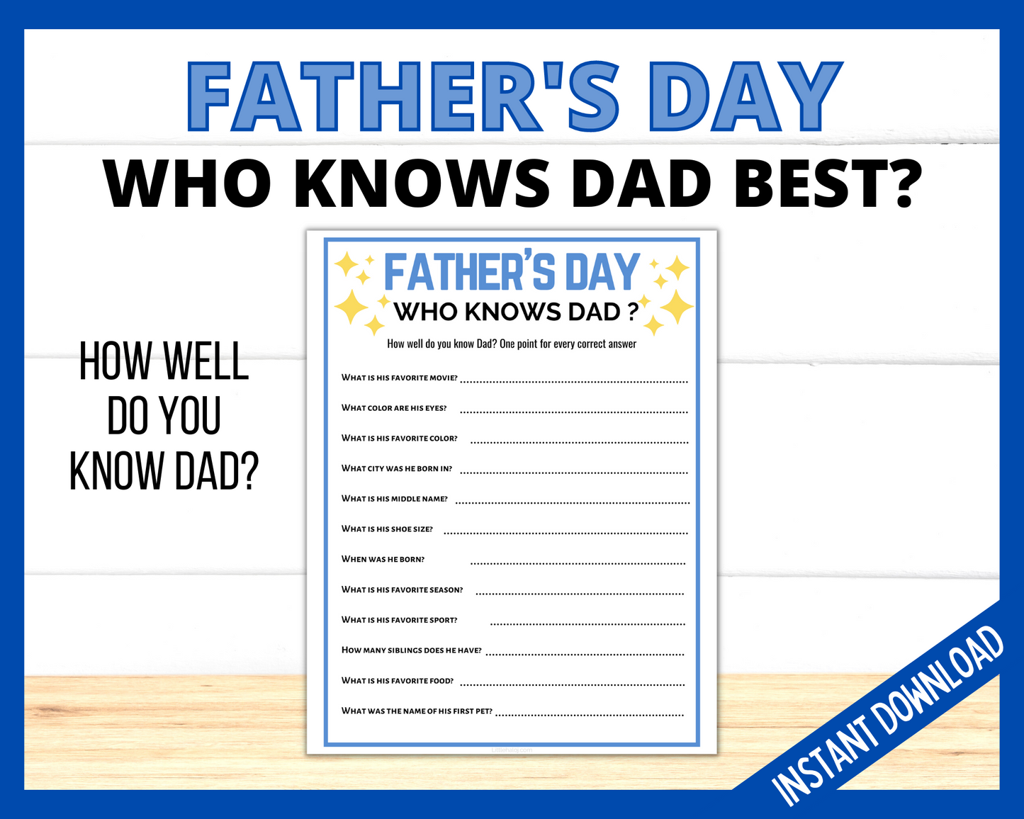 Who knows Dad Best Printable Quiz Game