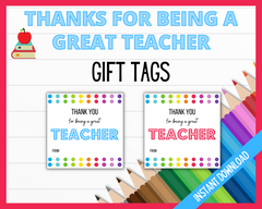 Thanks for being a great teacher printable gift tags red and blue