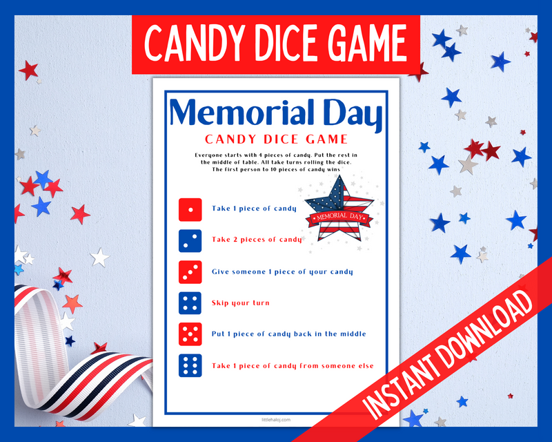 Memorial Day Printable Candy Dice Game