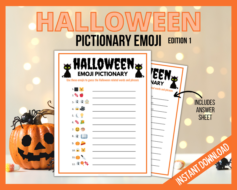 Halloween Emoji Pictionary Printable Game with answer key