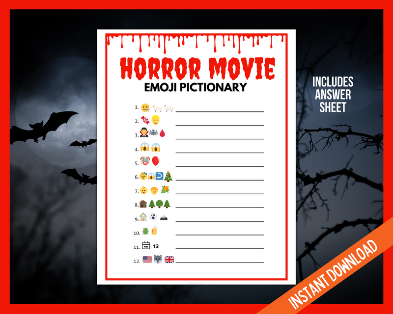 Horror Movie Halloween Emoji Pictionary Printable Game