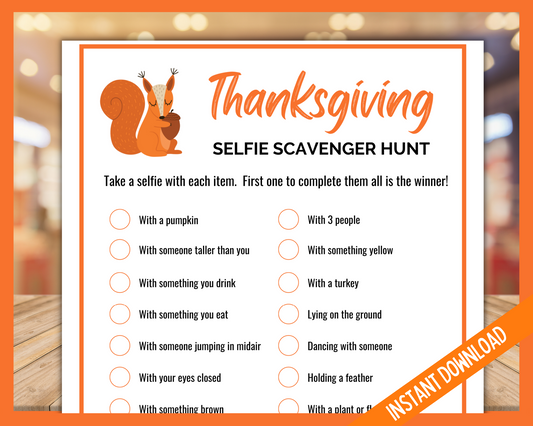 Thanksgiving Selfie Scavenger Hunt Printable