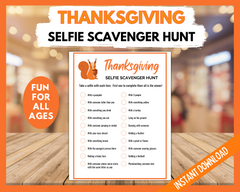Thanksgiving Selfie Scavenger Hunt Printable