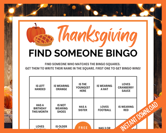 Thanksgiving printable game human bingo