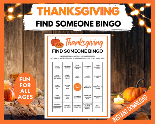 Thanksgiving find someone bingo printable game