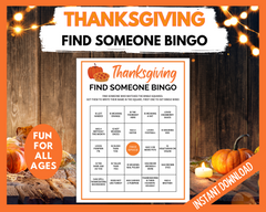 Thanksgiving find someone bingo printable game