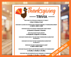 Thanksgiving printable trivia game