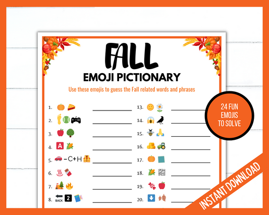 Fall emoji printable game pictionary