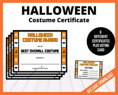 Halloween Costume Award Certificate printable