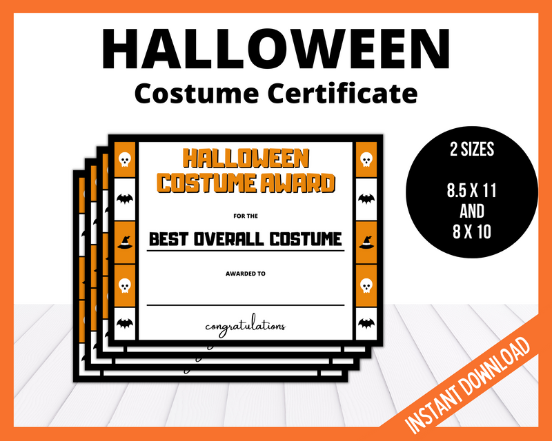 Halloween Costume Certificate printable